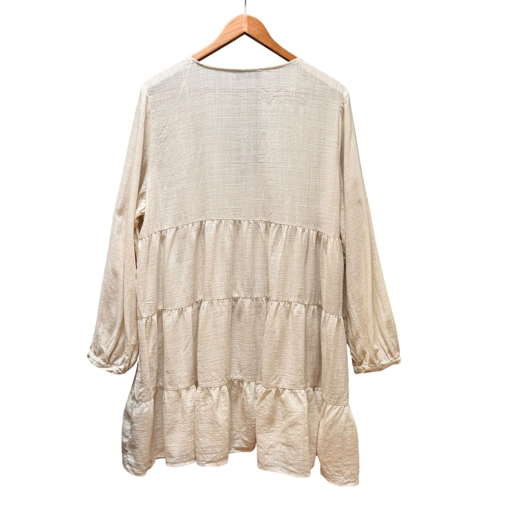 Zara Dress Womens XL Cream Embroidered Tassel Boho Tiered Babydoll Tunic Mini - Picture 6 of 11